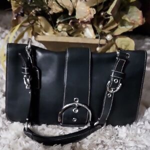 vintage Coach Soho Flap Shoulder Bag, style number 9741, in black leather